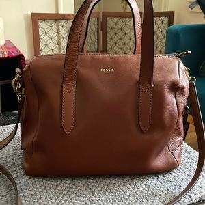 Camel color soft pebble leather Fossil Sydney Satchel
